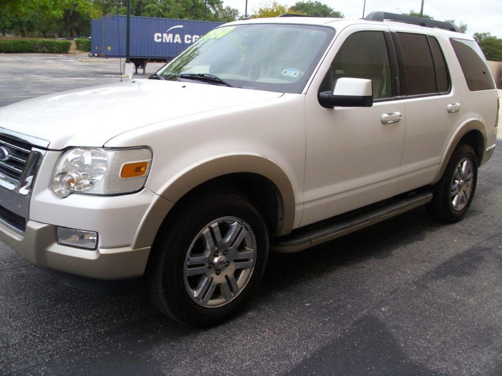 2010 WHITE FORD EXPLORER EDDIE BAUER (1FMEU7EE2AU) with an 4.0L engine, Automatic transmission, located at 12019 San Pedro Avenue, San Antonio, TX, 78216, (210) 494-5895, 29.551861, -98.487602 - 4x4; Front Seat Heaters; Leather Seats; Sync System; Power Folding Third Row; Full Roof Rack; Tow Hitch; Moon Roof; Bluetooth Technology; Navigation System; Air Conditioning; Power Windows; Power Locks; Power Steering; AM/FM CD/MP3; Satellite; AM/FM CD/DVD; Immobilizer; Keyless Entry; Dual Front Air - Photo #3