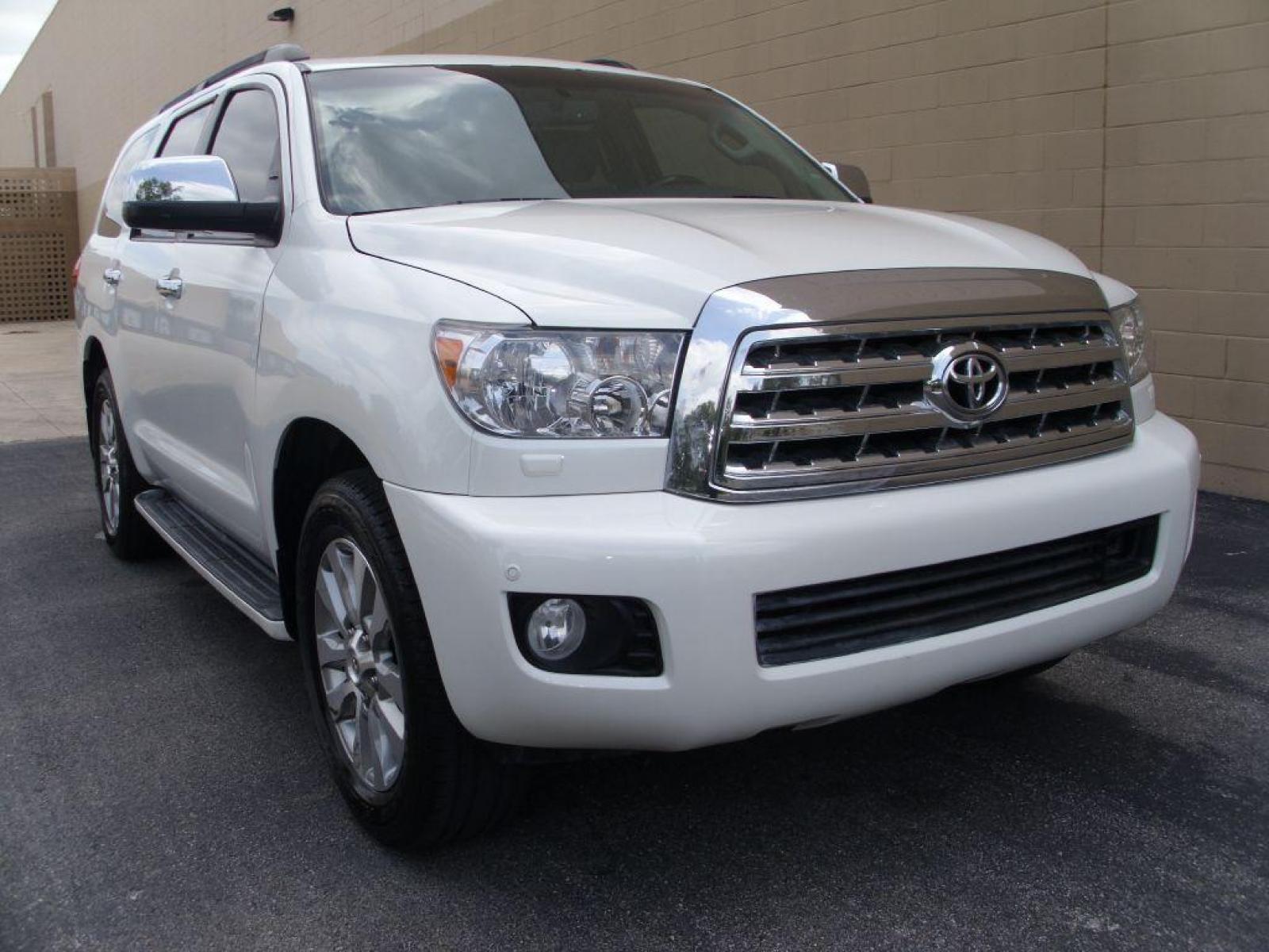 2014 WHITE TOYOTA SEQUOIA PLATINUM (5TDYY5G16ES) with an 5.7L engine, Automatic transmission, located at 12019 San Pedro Avenue, San Antonio, TX, 78216, (210) 494-5895, 29.551861, -98.487602 - A/C Seats; Backup Camera; Blind Spot Monitor; Bluetooth Technology; DVD Video System; Fron Seat Heaters; Full Roof Rack; Leather Seats; Navigation System; Parking Sensors; Power Folding Third Row; Running Boards; Satellite Radio; Tow Hitch; Air Conditioning; Power Windows; Power Locks; Power Steerin - Photo #1