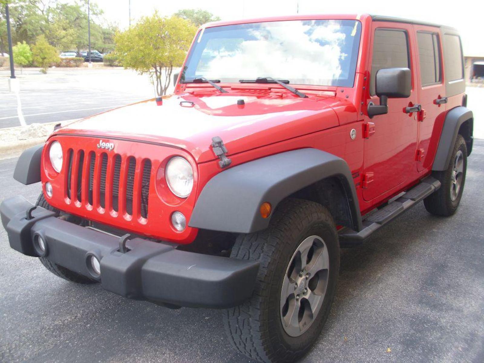 2015 RED JEEP WRANGLER UNLIMI SPORT (1C4BJWDG9FL) with an 3.6L engine, Automatic transmission, located at 12019 San Pedro Avenue, San Antonio, TX, 78216, (210) 494-5895, 29.550915, -98.491142 - Cruise Control; Hard Top; Air Conditioning; Power Steering; Tilt Wheel; AM/FM CD/MP3; Satellite; AM/FM CD/DVD; Sentry Key; Keyless Entry; Alarm; Dual Front Airbags; Passenger Sensor; Active Belts; All Wheel ABS; Retractable Roof Panel - Photo #1